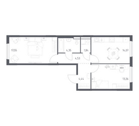 Планировка двухкомнатной(квартира) площадью 60.04 квадратных метров в ЖК “ЖК Горки Парк”