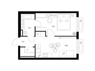 Планировка однокомнатной(квартира) площадью 35.6 квадратных метров в ЖК “ЖК Зеленый парк”