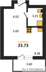 Планировка студии(квартира) площадью 23.73 квадратных метров в ЖК “ЖК Химки Тайм”