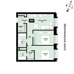 Планировка двухкомнатной(квартира) площадью 66.8 квадратных метров в ЖК “ЖК Шелепиха (Cosmopolit)”