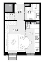 Планировка однокомнатной(квартира) площадью 26.2 квадратных метров в “ЖК Новая Звезда (Газопровод)”