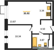 Планировка однокомнатной(квартира) площадью 35.92 квадратных метров в “ЖК Квартал Ивакино”