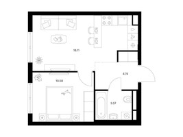 Планировка однокомнатной(квартира) площадью 37.01 квадратных метров в “ЖК Ильинские луга”