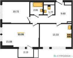 Планировка двухкомнатной(квартира) площадью 53.95 квадратных метров в “ЖК Остафьево”