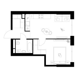 Планировка однокомнатной(квартира) площадью 38.4 квадратных метров в ЖК “Квартал Мит”