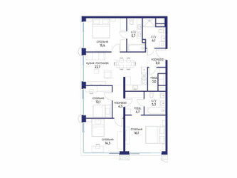 Планировка 4+ комнатной(квартира) площадью 112.72 квадратных метров в ЖК “ЖК Остров”