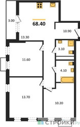 Планировка трехкомнатной(квартира) площадью 68.4 квадратных метров в “ЖК Скандинавия”