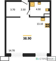 Планировка студии(квартира) площадью 38.9 квадратных метров в “ЖК Дзен-кварталы”