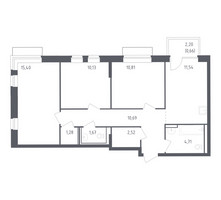 Планировка трехкомнатной(квартира) площадью 69.41 квадратных метров в “ЖК Рублевский Квартал”