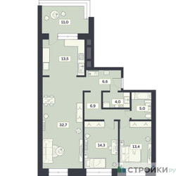 Планировка двухкомнатной(квартира) площадью 96.6 квадратных метров в ЖК “ЖК Лайм”