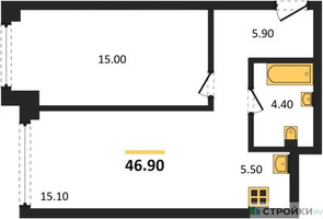 Планировка однокомнатной(квартира) площадью 46.9 квадратных метров в “ЖК Мираполис”