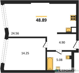 Планировка однокомнатной(квартира) площадью 48.89 квадратных метров в ЖК “UNO Горбунова”