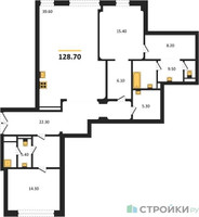 Планировка однокомнатной(квартира) площадью 128.7 квадратных метров в “ЖК Nicole (Николь)”