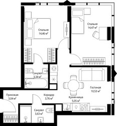 Планировка двухкомнатной(квартира) площадью 58.28 квадратных метров в ЖК “ЖК Джойс”