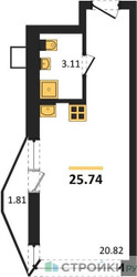 Планировка студии(квартира) площадью 25.74 квадратных метров в ЖК “ЖК Аметист”