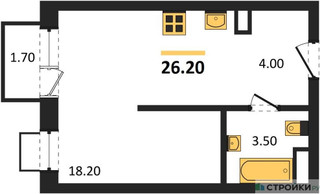 Планировка студии(квартира) площадью 26.2 квадратных метров в “ЖК Foreville (Форевилль)”