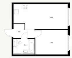 Планировка однокомнатной(квартира) площадью 37.7 квадратных метров в “ЖК Барклая 6”