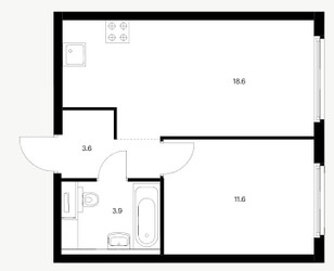 Планировка однокомнатной(квартира) площадью 37.7 квадратных метров в ЖК “ЖК Барклая 6”