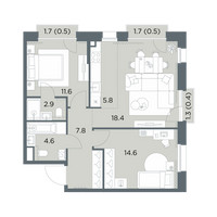 Планировка трехкомнатной(квартира) площадью 67.1 квадратных метров в “ЖК Станиславский”
