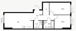 Планировка двухкомнатной(квартира) площадью 65.7 квадратных метров в “ЖК Сигнальный 16”