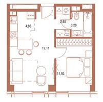 Планировка однокомнатной(квартира) площадью 40.4 квадратных метров в “ЖК Symphony 34 (Симфония 34)”