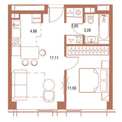 Планировка однокомнатной(квартира) площадью 40.4 квадратных метров в ЖК “ЖК Symphony 34 (Симфония 34)”