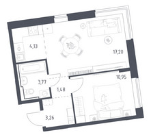 Планировка однокомнатной(квартира) площадью 40.79 квадратных метров в “ЖК Подольские кварталы”