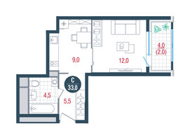 Планировка студии(квартира) площадью 33 квадратных метров в “ЖК РУСИЧ-Кантемировский”
