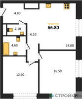 Планировка двухкомнатной(квартира) площадью 66.8 квадратных метров в “ЖК Мангазея на Речном”