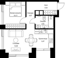 Планировка однокомнатной(квартира) площадью 42.39 квадратных метров в “ЖК Сити Бэй”