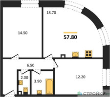 Планировка двухкомнатной(квартира) площадью 57.8 квадратных метров в “ЖК ЗИЛАРТ”