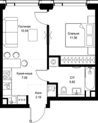 Планировка однокомнатной(квартира) площадью 37.19 квадратных метров в ЖК “ЖК СЕТ”