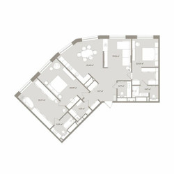 Планировка трехкомнатной(апартаменты) площадью 134.54 квадратных метров в ЖК “ЖК D'ORO MILLE (Доро Милле)”