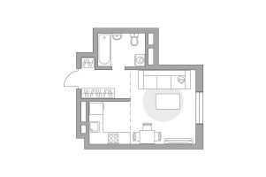Планировка студии(квартира) площадью 28.79 квадратных метров в “ЖК Живописный”