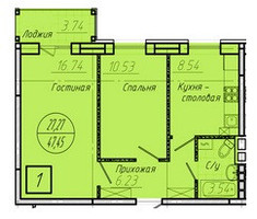 Планировка двухкомнатной(квартира) площадью 47.45 квадратных метров в “ЖК Горьковский Квартал (ЭкоГрад-Обухово)”