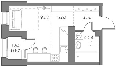 Планировка студии(квартира) площадью 23.5 квадратных метров в “ЖК Аквилон Beside 2.0”