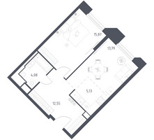 Планировка однокомнатной(апартаменты) площадью 51.42 квадратных метров в “ЖК Скай Спутник”
