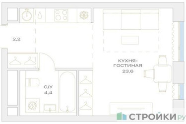 Планировка студии(квартира) площадью 30.2 квадратных метров в ЖК “ЖК Детали”