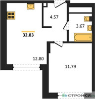 Планировка однокомнатной(квартира) площадью 32.83 квадратных метров в “ЖК Новоград Павлино”