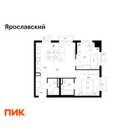 Планировка двухкомнатной(квартира) площадью 55 квадратных метров в “ЖК Ярославский”