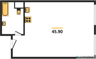 Планировка однокомнатной(апартаменты) площадью 45.9 квадратных метров в “ЖК Nametkin Tower (Наметкин Тауэр)”