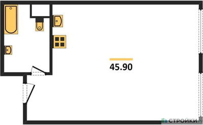 Планировка однокомнатной(апартаменты) площадью 45.9 квадратных метров в ЖК “ЖК Nametkin Tower (Наметкин Тауэр)”