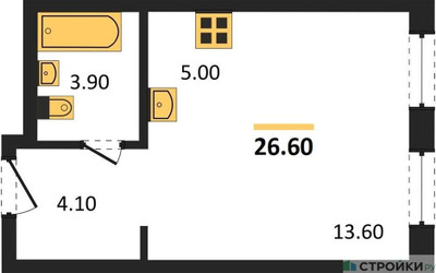 Планировка студии(квартира) площадью 26.6 квадратных метров в ЖК “ЖК Skolkovo ONE (Сколково Уан)”