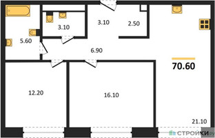 Планировка двухкомнатной(квартира) площадью 70.6 квадратных метров в “ЖК Мариин Парк”