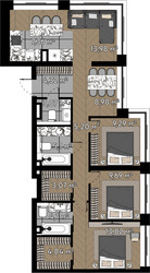Планировка 4+ комнатной(квартира) площадью 92.8 квадратных метров в ЖК “ЖК Квартал Серебряный бор”