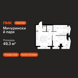 Планировка двухкомнатной(квартира) площадью 49.3 квадратных метров в ЖК “ЖК Мичуринский Парк”