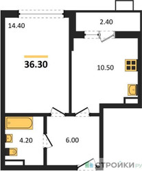 Планировка однокомнатной(квартира) площадью 36.3 квадратных метров в ЖК “ЖК Деснаречье”