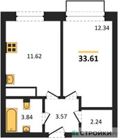 Планировка однокомнатной(квартира) площадью 33.61 квадратных метров в “ЖК Новоград Павлино”