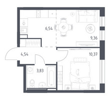 Планировка однокомнатной(квартира) площадью 34.64 квадратных метров в “ЖК Остафьево”