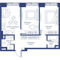 Планировка двухкомнатной(квартира) площадью 57 квадратных метров в “ЖК Свет”